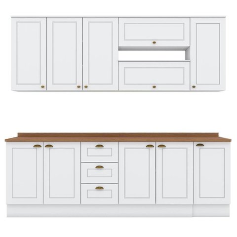 Cozinha Modulada 10 Pecas 240cm Ce792 Americana Henn Branco Nature