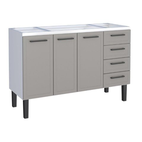 Gabinete / Balcão de Cozinha Ju em Aço para Pia de 1.40m 3 Portas e 4 Gavetas Cor Cinza/branco Cmax