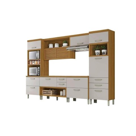 Cozinha Modulada Completa 5pçs 1 Armário 2 Balcões 2 Paneleiros C5p22 Freijo/off White Nesher
