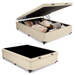 Cama Box Baú Viúva Sintético Bege Emth 128x188x40 - 1