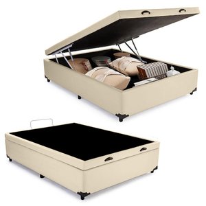 Cama Box Baú Viúva Sintético Bege Emth 128x188x40