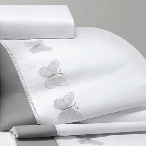 Conjunto de Lencol Casal Queen Size Butterfly Algodão Toque Super Macio Papillons:cinza