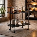 Ver imagem 1 de Bar Móvel Carrinho Organizador com Rodinha Mesa Apoio Jantar:preto