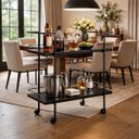 Ver imagem 2 de Bar Móvel Carrinho Organizador com Rodinha Mesa Apoio Jantar:preto