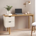 Ver imagem 1 de Mesa Escrivaninha Orgânica Curva 2 Gavetas 136cm Pés Madeira Maciça 100% MDF BP Aura Branco/Hanover/Offwhite