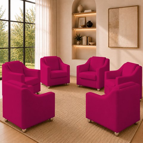 Kit 6 Poltrona Decorativa para Sala de Espera Mila Recepção Escritório Consultório Corino