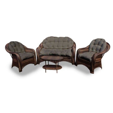Conjunto de Sofá Fibra Sintética Janaína - 1 Sofá 2l + 2 Poltronas + 1 Mesa Centro - Tecido Duna Fen