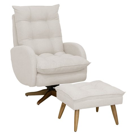 Poltrona de Amamentação Clarice Giro Balanço Bebê Completo:  Linho Areia Claro