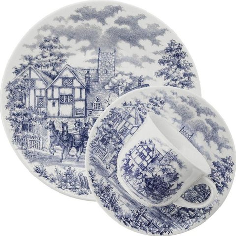 Kit Jogo Prato Fundo e Xícara Oxford® Biona Cena Inglesa 12 Peças