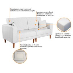 Sofá 03 Lugares Living Ponza Suede Doce Sonho Móveis Branco - 4