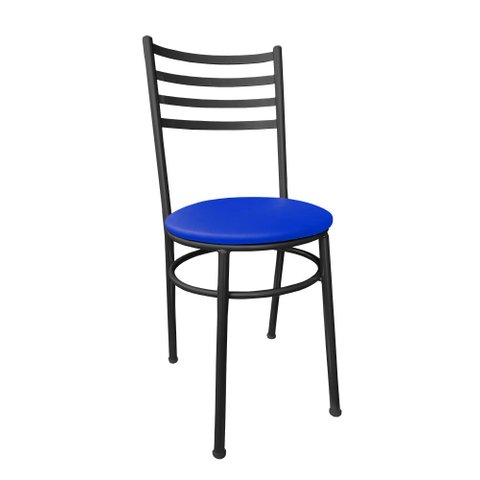 Cadeira de Cozinha Azul e Metal Preto com Assento Estofado