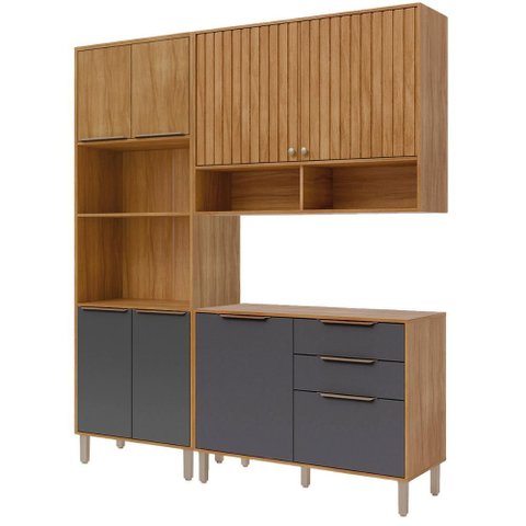 Armário de Cozinha Divina com Torre Quente 190 Cm 8 Portas Cinamomo/titanium