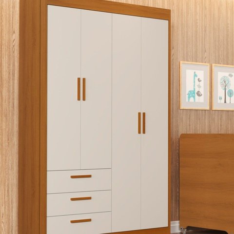 Guarda-Roupa para Quarto de Bebê 4 Portas e 3 Gavetas Zaki Bege/Areia Fosco/Savana