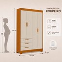Ver imagem 5 de Guarda-Roupa Zaki para Quarto de Bebê 100% MDF 4 Portas e 3 Gavetas Areia Fosco/Savana