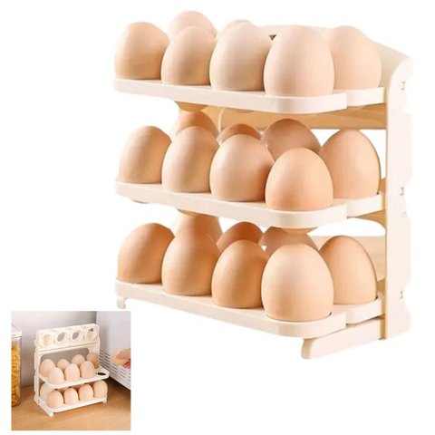 Porta Ovos Suporte 24 Ovos 3 Andares Organizador Geladeira Guarda Ovo Dobravel Mesa Bancada Cozinha 