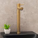 Ver imagem 3 de Torneira de Mesa para Banheiro Bica Alta Dourado Escovado