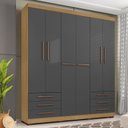 Ver imagem 2 de Kit Guarda Roupa Casal 6 Portas, Cômoda 5 Gavetas e Multiuso 2 Portas Carvalho Grafite Clique Chique