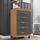 Ver imagem 3 de Kit Guarda Roupa Casal 6 Portas, Cômoda 5 Gavetas e Multiuso 2 Portas Carvalho Grafite Clique Chique