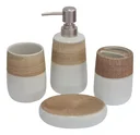 Ver imagem 2 de Kit Banheiro Branco Lavabo 4 Peças Porta Sabonete Liquído Mesclado Marrom
