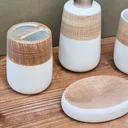 Ver imagem 4 de Kit Banheiro Branco Lavabo 4 Peças Porta Sabonete Liquído Mesclado Marrom