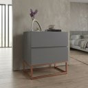 Ver imagem 3 de Kit 2 Mesas de Cabeceira Eros 45cm Cinza MDF Puxadores Cava com Pés de Ferro Cobre