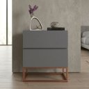 Ver imagem 1 de Kit 2 Mesas de Cabeceira Eros 45cm Cinza MDF Puxadores Cava com Pés de Ferro Cobre