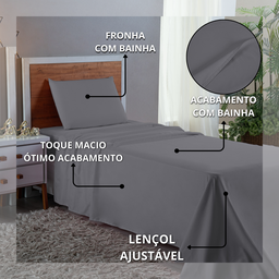 Roupa de Cama Solteiro 400 Fios 3 Peças Hotel Pousada Macio Acetinado:cinza - 5