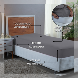 Roupa de Cama Solteiro 400 Fios 3 Peças Hotel Pousada Macio Acetinado:cinza - 6