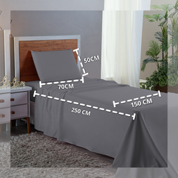 Roupa de Cama Solteiro 400 Fios 3 Peças Hotel Pousada Macio Acetinado:cinza - 3