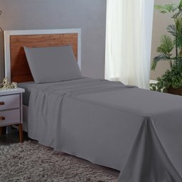 Roupa de Cama Solteiro 400 Fios 3 Peças Hotel Pousada Macio Acetinado:cinza - 2