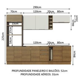 Armário de Cozinha Completa 290cm Rustic/Rustic/Branco Stella Madesa 01 - 4