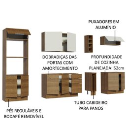 Armário de Cozinha Completa 290cm Rustic/Rustic/Branco Stella Madesa 01 - 5