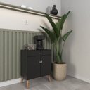 Ver imagem 7 de Balcão Cozinha para Micro-Ondas 2 Portas 1 Gaveta Pés Palito MDF Preto Retrô