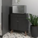 Ver imagem 1 de Balcão Cozinha para Micro-Ondas 2 Portas 1 Gaveta Pés Palito MDF Preto Retrô