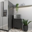 Ver imagem 6 de Balcão Cozinha para Micro-Ondas 2 Portas 1 Gaveta Pés Palito MDF Preto Retrô