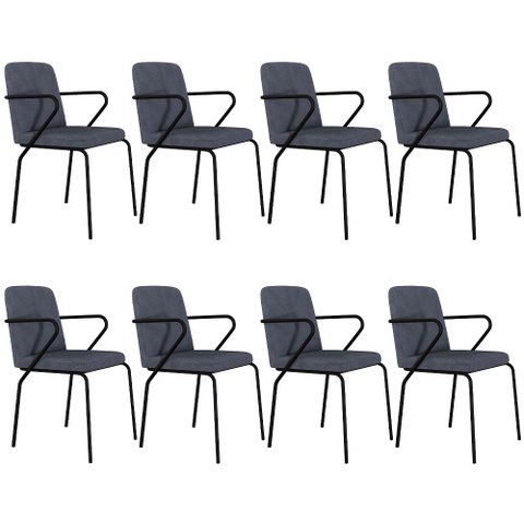 Kit 08 Cadeiras Estofada para Sala de Jantar com Braço Loft Preto C01 Bouclê Nuvem - Lyam Decor