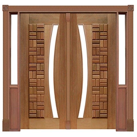 Portal Duplo Pivotante Madeira Maciça Cedro Arana Clássica Vidro Arco 075 Casmavi-215AX225L