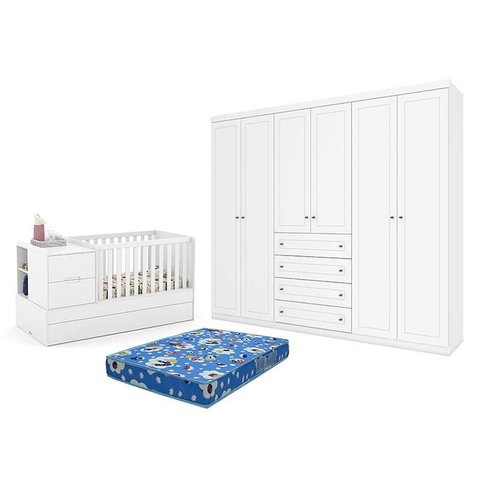 Berço Americano Multifuncional Formare Branco Acetinado – Matic e Guarda Roupa Casal Americano 6 por