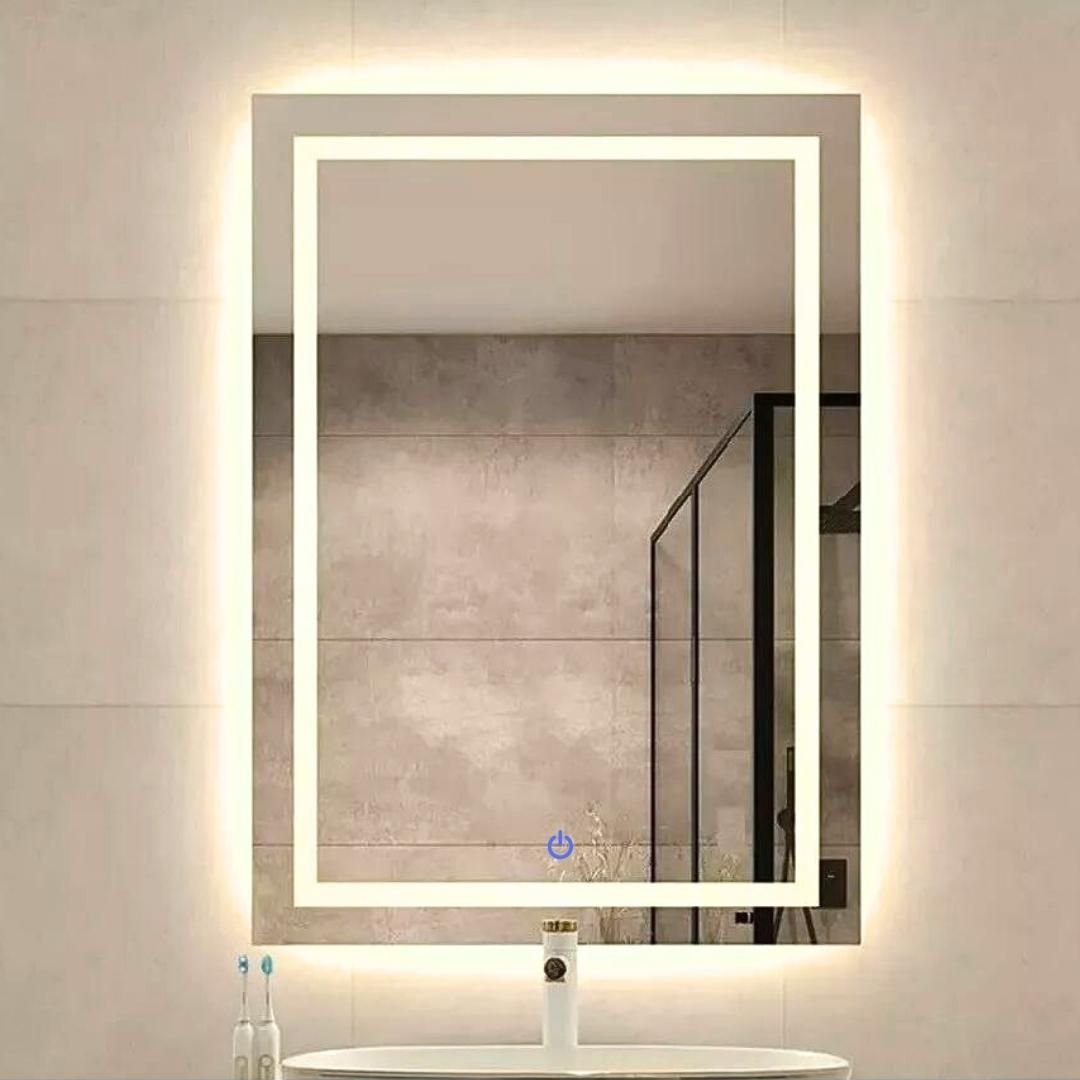 Espelho Led Jateado Iluminado 50x70cm Touch-screen 4000k Branco Natural