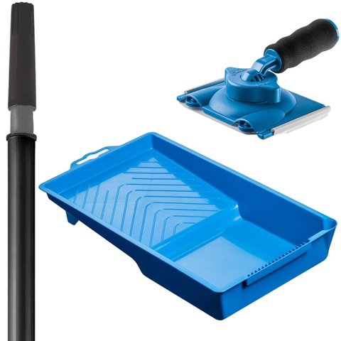 Pad para Acabamento Recorte Cantos + Bandeja Plástica Azul Pequena 250ml + Cabo Extensor 1,28m
