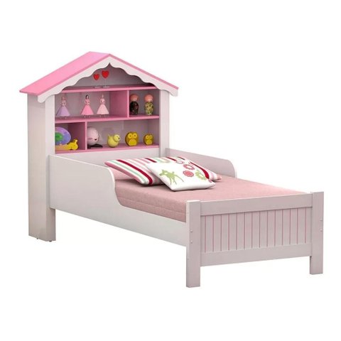 Cama Casa Menina Rosa Solteiro com Colchão
