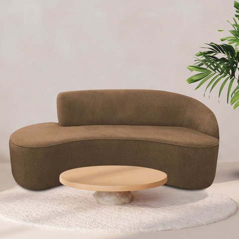 Sofá Curvo 02 Lugares 150cm Eron Braço Esquerdo Linho Camel - Nexta Casa