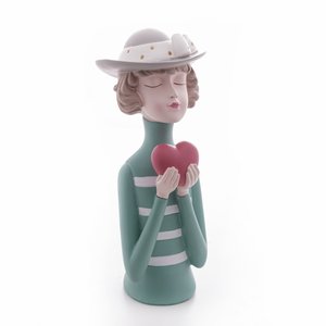 Escultura Decorativa de Resina  C/Coração 22x10cm Wolff