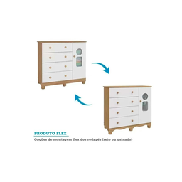 Cômoda Infantil Tedy Peroba em 100% Mdf Branco com Amêndoa - 4