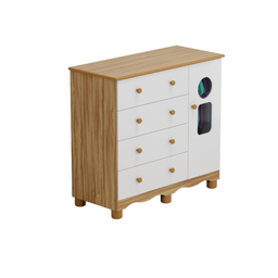 Cômoda Infantil Tedy Peroba em 100% Mdf Branco com Amêndoa - 2