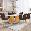 Ver imagem 1 de Mesa de Jantar 6 Lugares Stella com Vidro Ripado Cinamomo/off White/marrom - Cel Móveis