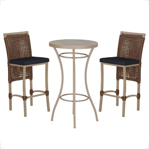 Mesa Bistro e 2 Banquetas Roma Fendi Corda Náutica 12 Trama Original