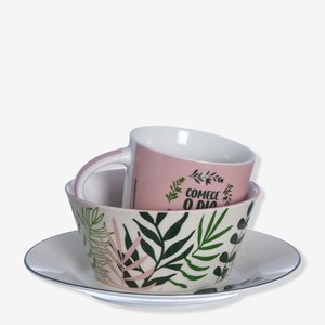 Kit Refeição Cerâmica Bowl, Caneca e Prato Jardim