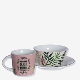 Kit Refeição Cerâmica Bowl, Caneca e Prato Jardim - 2