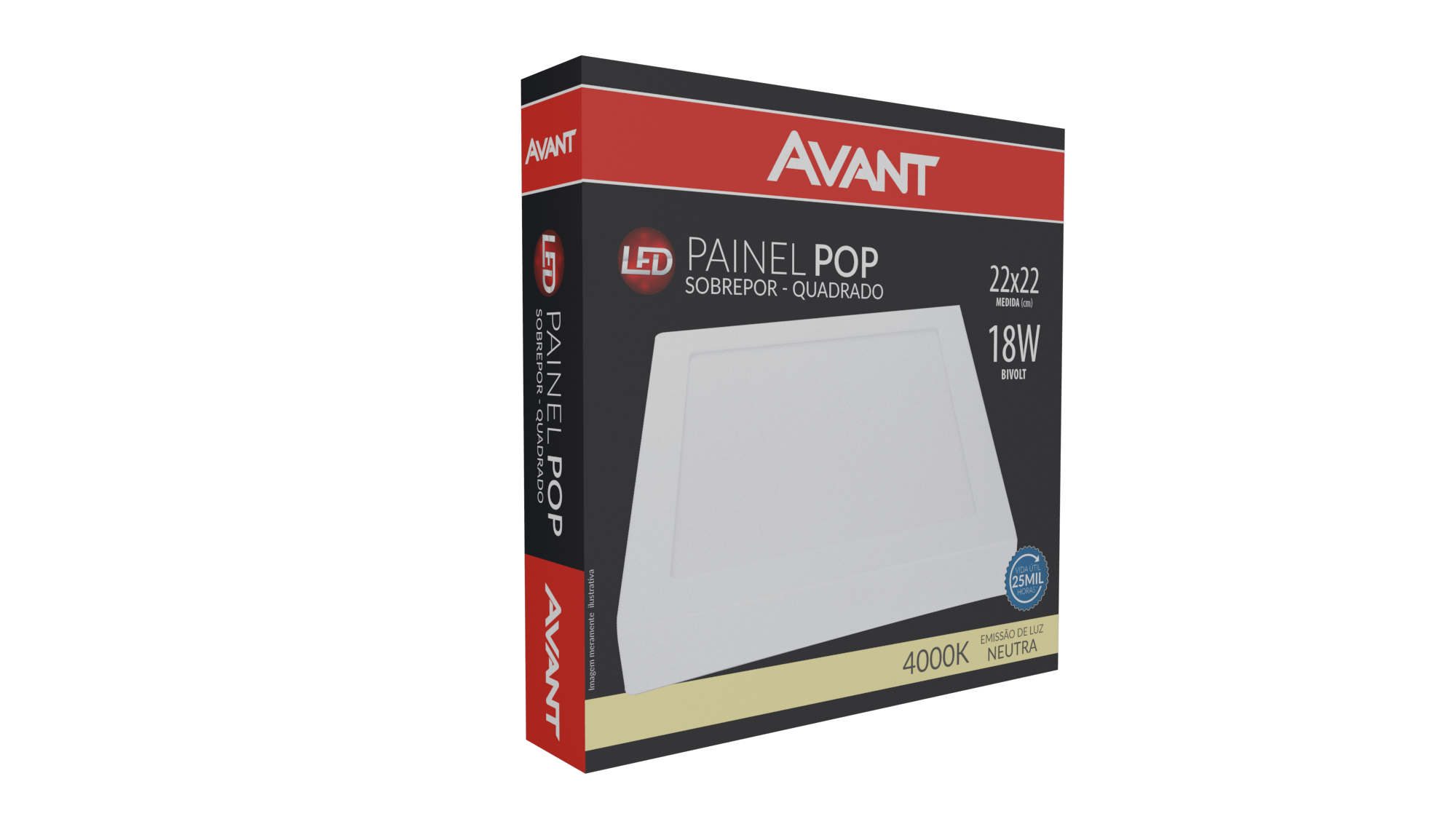 Painel Led Sobrepor Quadrado 18w 4000k Bivolt Avant - 2